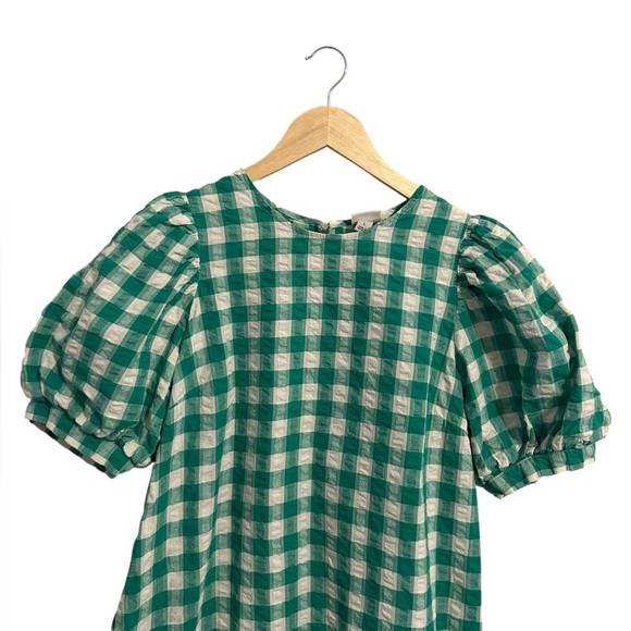 a new day Green White Checkered Gingham Puff Sleeve Midi Sheath Dress Large - Picture 5 of 11